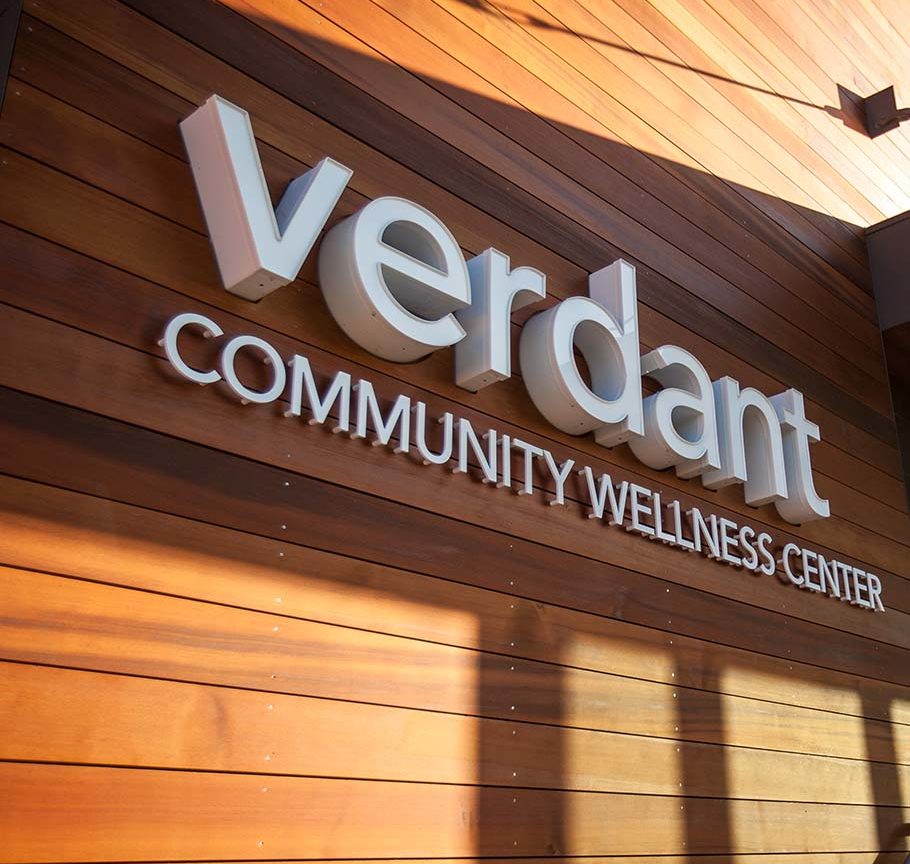front door of Verdant community wellness center sign