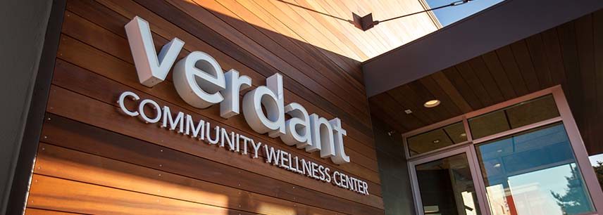 front door of Verdant community wellness center sign